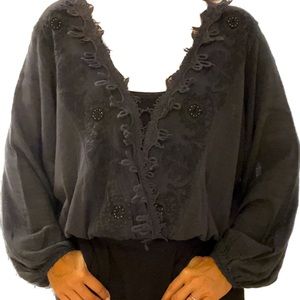 Free people. Blue color w black stitching size S